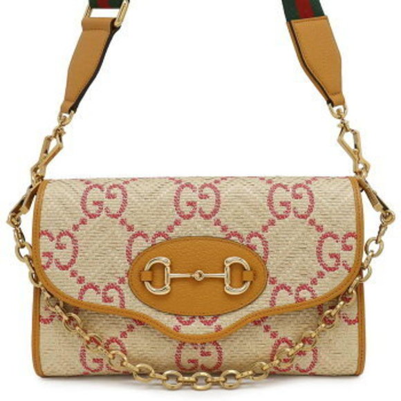 Gucci Horsebit Raffia Leather Shoulder Bag - Picture 1 of 8